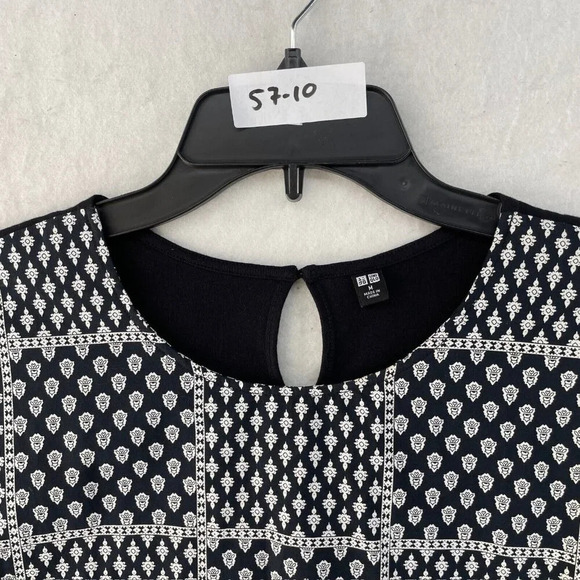Uniqlo Tops Womens Sz M Black Provence Print Geometric French Sleeve Round Neck - Picture 10 of 10